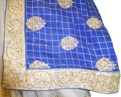 Blue & Cream Designer Bridal Georgette Sari Zari, Cutdana & Stone Hand Embroidery Work Saree