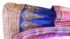 Pink & Blue Designer Bridal Raw Silk Lahenga With Net Dupatta