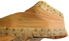 Yellow Designer Georgette (Viscos) Hand Embroidery Cutdana Pearl Beads Stone Work Saree Sari