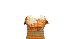 Orange & Cream Designer Cotton (Chanderi) Kurti With Georgette (Viscos) Stylish Inskirt