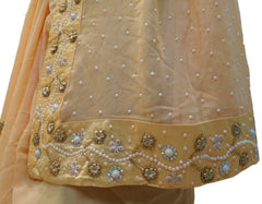 Yellow Designer Georgette (Viscos) Hand Embroidery Cutdana Pearl Beads Stone Work Saree Sari