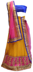 Pink & Yellow Designer Bridal Net Lahenga