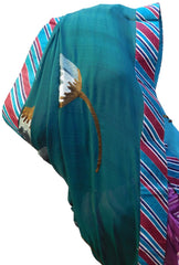 Green & Wine Designer Pure Georgette Hand Embroidery Work Printed Saree Sari