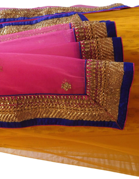 Pink & Yellow Designer Bridal Net Lahenga