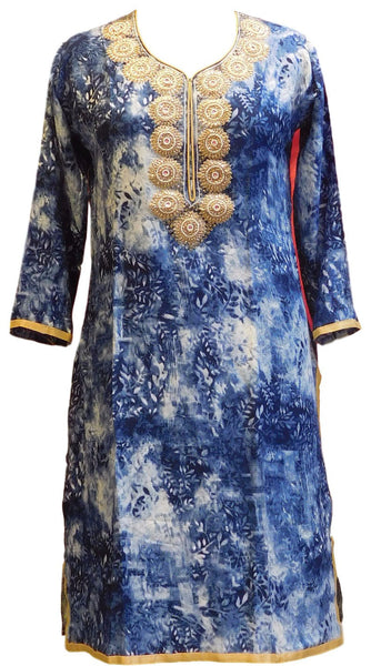 Blue & White Designer Cotton (Rayon) Kurti