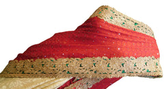 Red & Cream Designer Brasso Hand Embroidery Stone Border Sari Saree