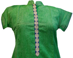 Green Designer Cotton (Chanderi) Kurti