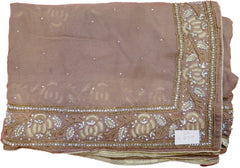 Coffee Brown Designer Georgette Hand Embroidery Zari Stone Bullion Thread Work Heavy Border Sari Saree