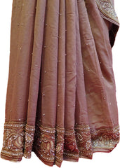 Coffee Brown Designer Georgette Hand Embroidery Heavy Border Sari Saree