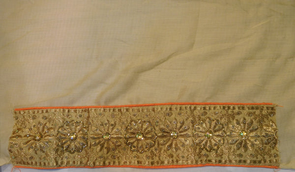 Orange & Cream Designer Georgette Sari Hand Embroidery Work Saree