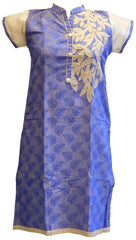 Blue Designer Cotton (Chanderi) Kurti