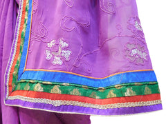 Violet Designer Georgette (Viscos) Hand Embroidery Zari Sequence Thread Work Saree Sari