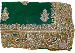 The Show Stopper Green Designer Bridal Georgette Hand Embroidery Work Saree Sari
