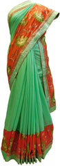 Green & Red Designer Wedding Partywear Ethnic Bridal Georgette (Viscos) Hand Embroidery Stone Zari Bullion Sequence Thread Work Kolkata Women Blouse Saree Sari SAC352