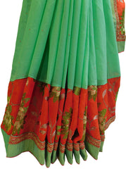 Green & Red Designer Wedding Partywear Ethnic Bridal Dupian Silk Hand Embroidery Stone Zari Bullion Sequence Thread Work Kolkata Women Blouse Saree Sari SAC352