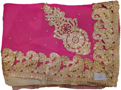 Pink & Cream Designer Georgette Thread Embroidery Sari Saree