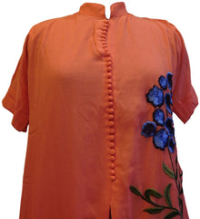 Peach Designer Georgette (Viscos) Embroidery Thread Work Kurti Kurta With Printed Chiffon Dupatta