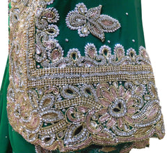 The Show Stopper Green Designer Bridal Georgette Hand Embroidery Work Saree Sari