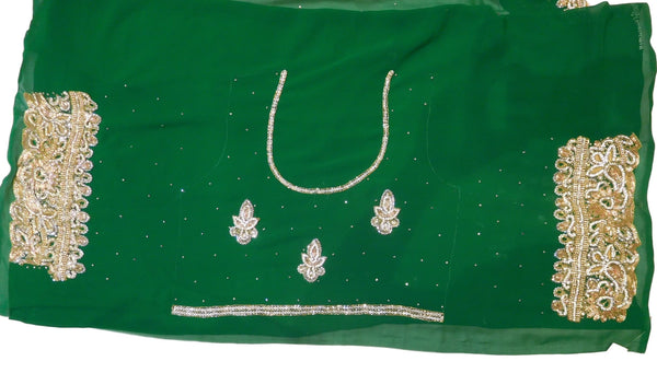 The Show Stopper Green Designer Bridal Georgette Hand Embroidery Work Saree Sari