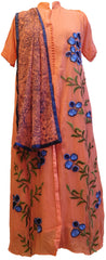 Peach Designer Georgette (Viscos) Embroidery Thread Work Kurti Kurta With Printed Chiffon Dupatta