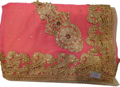 Pink & Cream Designer Georgette Thread Embroidery Sari Saree