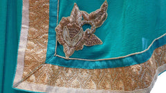 Turquoise Designer Chiffon Hand Embroidery Work Saree Sari