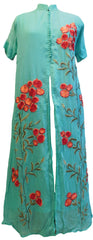Turquoise Designer Georgette (Viscos) Embroidery Thread Work Kurti Kurta With Printed Chiffon Dupatta