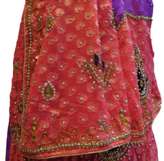 Purple & Pink Designer Bridal Georgette Lahenga Style Hand Embroidery Work Saree Sari
