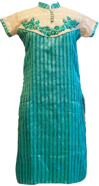 Turquoise Stylish Raw Silk Kurti