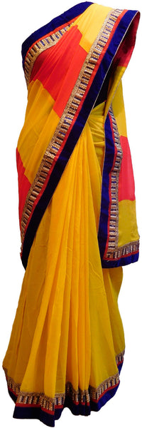 Yellow & Red Designer Georgette Saree