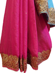 Pink & Turquoise Designer Georgette Thread Embroidery Sari Saree