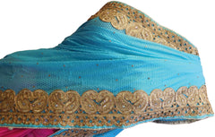 Pink & Turquoise Designer Georgette Thread Embroidery Sari Saree