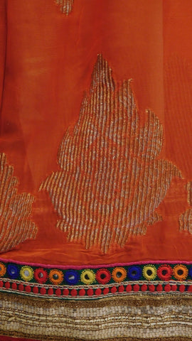 Blue Orange Stylish Saree With Designer Blouse