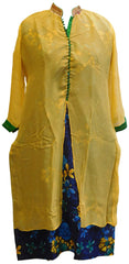 Yellow & Blue Designer Cotton (Chanderi) Kurti
