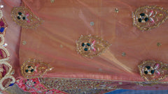 Blue & Pink Net Lahenga Style Saree
