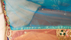 Blue & Pink Net Lahenga Style Saree