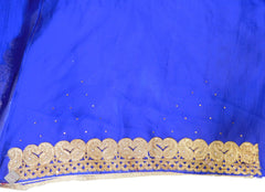 Peach & Blue Designer Georgette Thread Embroidery Sari Saree