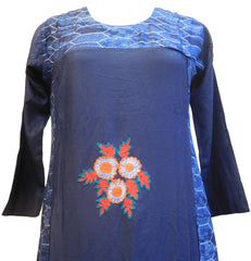 Blue Designer Cotton (Rayon) Printed Thread Work Kurti Kurta