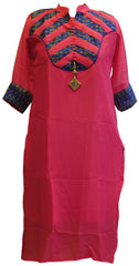 Pink & Blue Designer Cotton (Chanderi) Kurti