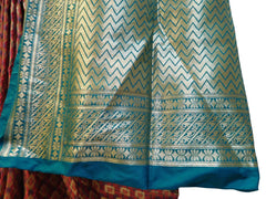 Red & Sea Green (Rama Green) Designer Bridal Hand Weaven Pure Benarasi Zari Work Saree Sari With Blouse