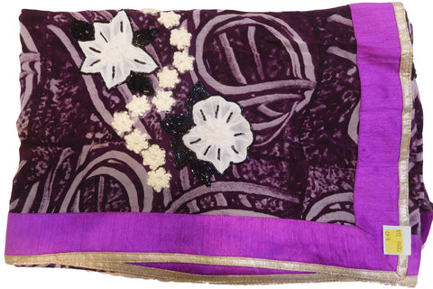 Wine Designer Georgette Printed (Viscos) Hand Embroidery Work Saree Sari