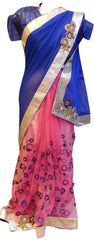 Blue Pink Designer Saree With Stylish Blouse