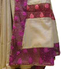 Cream Designer Georgette Sari With Wine Border Zari Thread Embroidery Work Saree