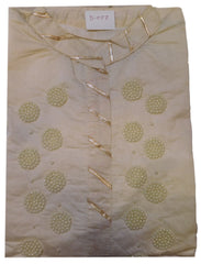 Cream Designer Cotton (Chanderi) Hand Embroidery Gota Pearl Work Kurti Kurta