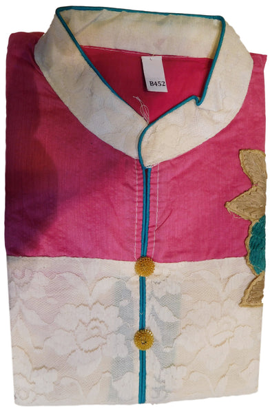 Pink & White Designer Cotton (Chanderi) Kurti