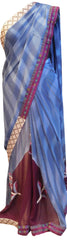 Grey & Wine Designer Pure Georgette Zari Thread Cutdana Hand Brush Printed Party Wear Sari Saree 46S