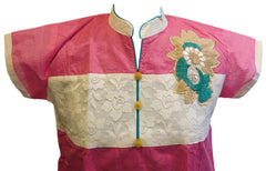 Pink & White Designer Cotton (Chanderi) Kurti