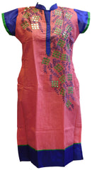 Pink & Blue  Designer Cotton (Chanderi) Kurti