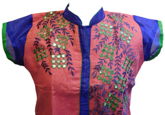 Pink & Blue  Designer Cotton (Chanderi) Kurti