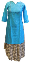 Blue Designer Cotton (Chanderi) Kurti With Detachble Skirt